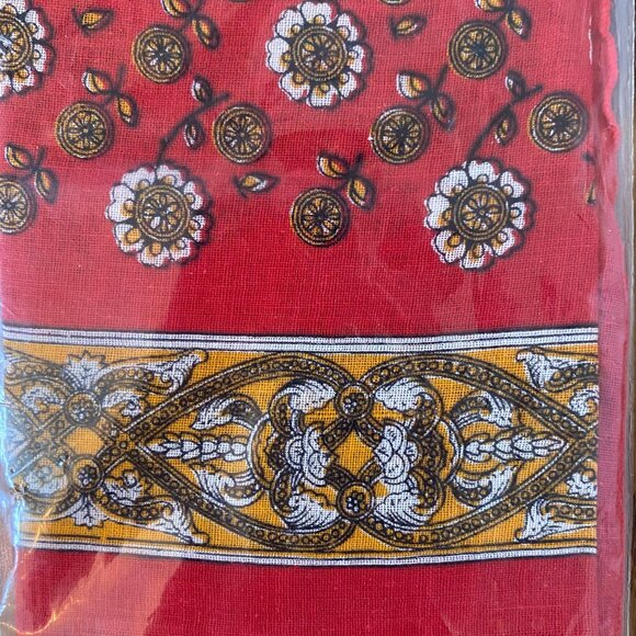 Vintage 70s NWT Red Yellow Floral Baroque Style Bandana Scarf - Picture 4 of 5
